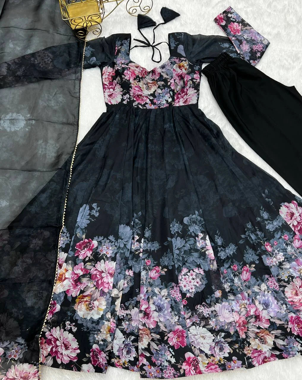 Timeless Black Organza Anarkali Set for Festive Evenings