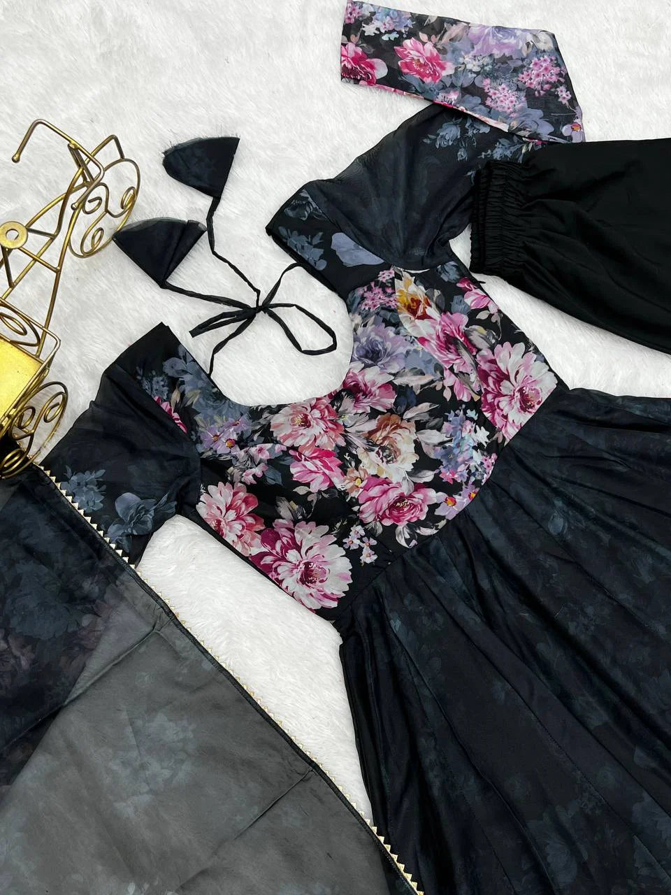 Timeless Black Organza Anarkali Set for Festive Evenings