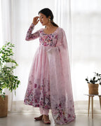 Soft Pink Organza Anarkali Gown with Designer Gota Patti Dupatta