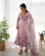 Soft Pink Organza Anarkali Gown with Designer Gota Patti Dupatta