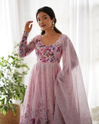 Soft Pink Organza Anarkali Gown with Designer Gota Patti Dupatta
