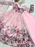 Soft Pink Organza Anarkali Gown with Designer Gota Patti Dupatta