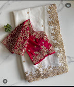 Beautiful Rangoli Silk Embroidered Saree with Diamond Silk Blouse - Karwa Chauth Festive Wear