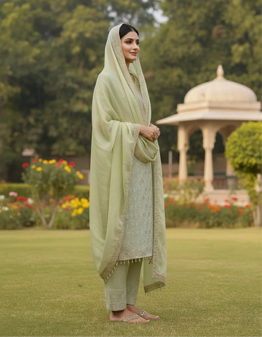 Designer GMY Silk Top & Plazzo Set with Heavy Sequence Embroidery