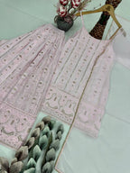 Soft Pink Foux Georgette Sharara Suit with matching dupatta