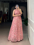 Premium Weightless Marbal Floral Dress with Silk Lining & Wide Flair