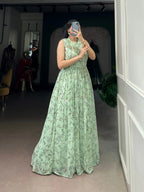 Designer Floral Marbal Dress with Silk Lining & Extra Margin Fit