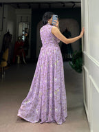 Graceful Floral Weightless Marble Long Dress with Silk Lining