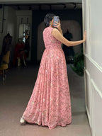 Premium Weightless Marbal Floral Dress with Silk Lining & Wide Flair