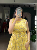 Weightless Marbal Floral Printed Long Dress with Silk Lining