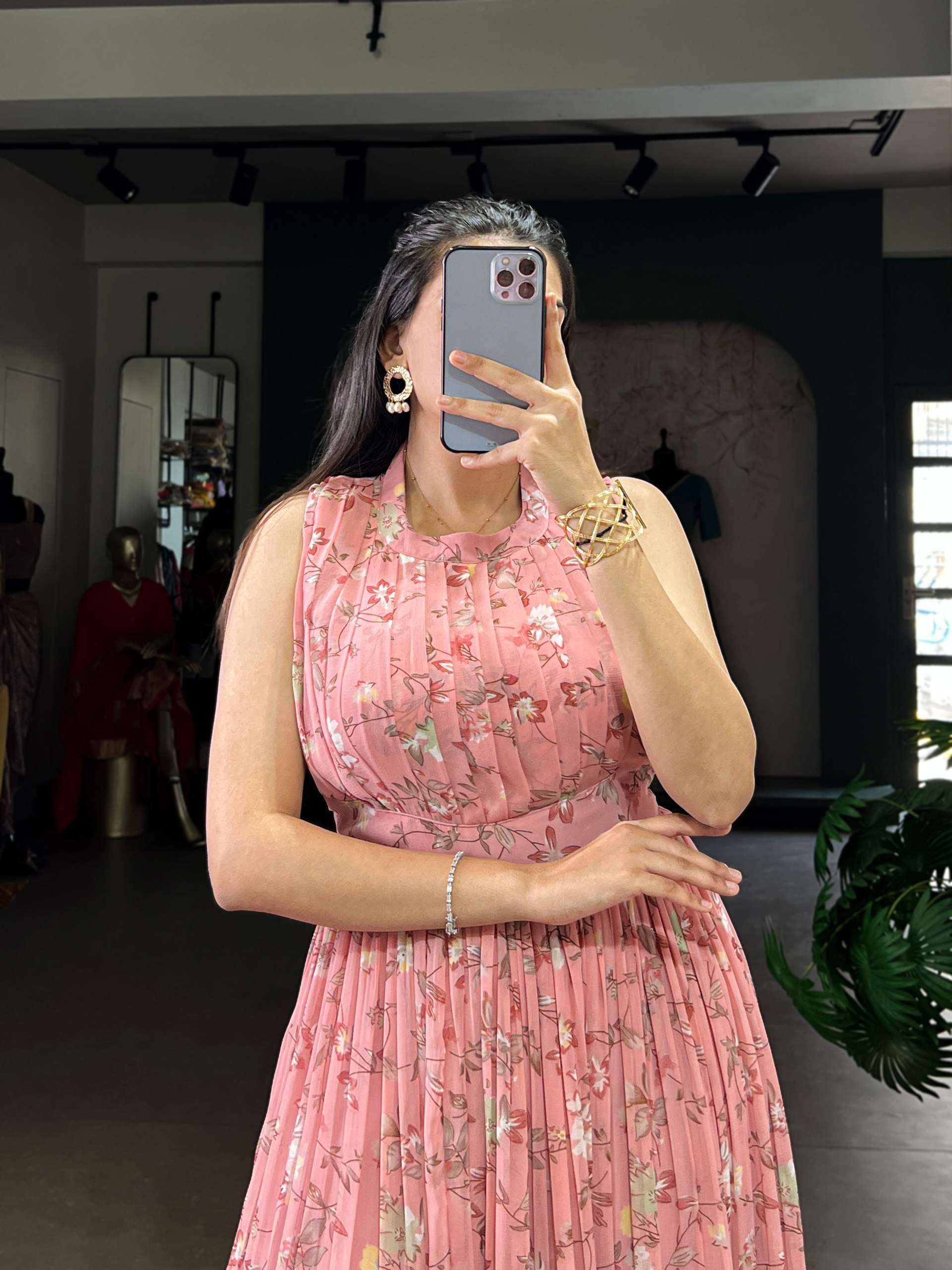 Premium Weightless Marbal Floral Dress with Silk Lining & Wide Flair