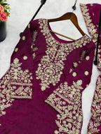Exclusive Wine GMY Silk Designer Top Plazzo Set with Rich Embroidery