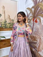 Pure Chinon Embroidered Lehenga Choli with Matching Koti