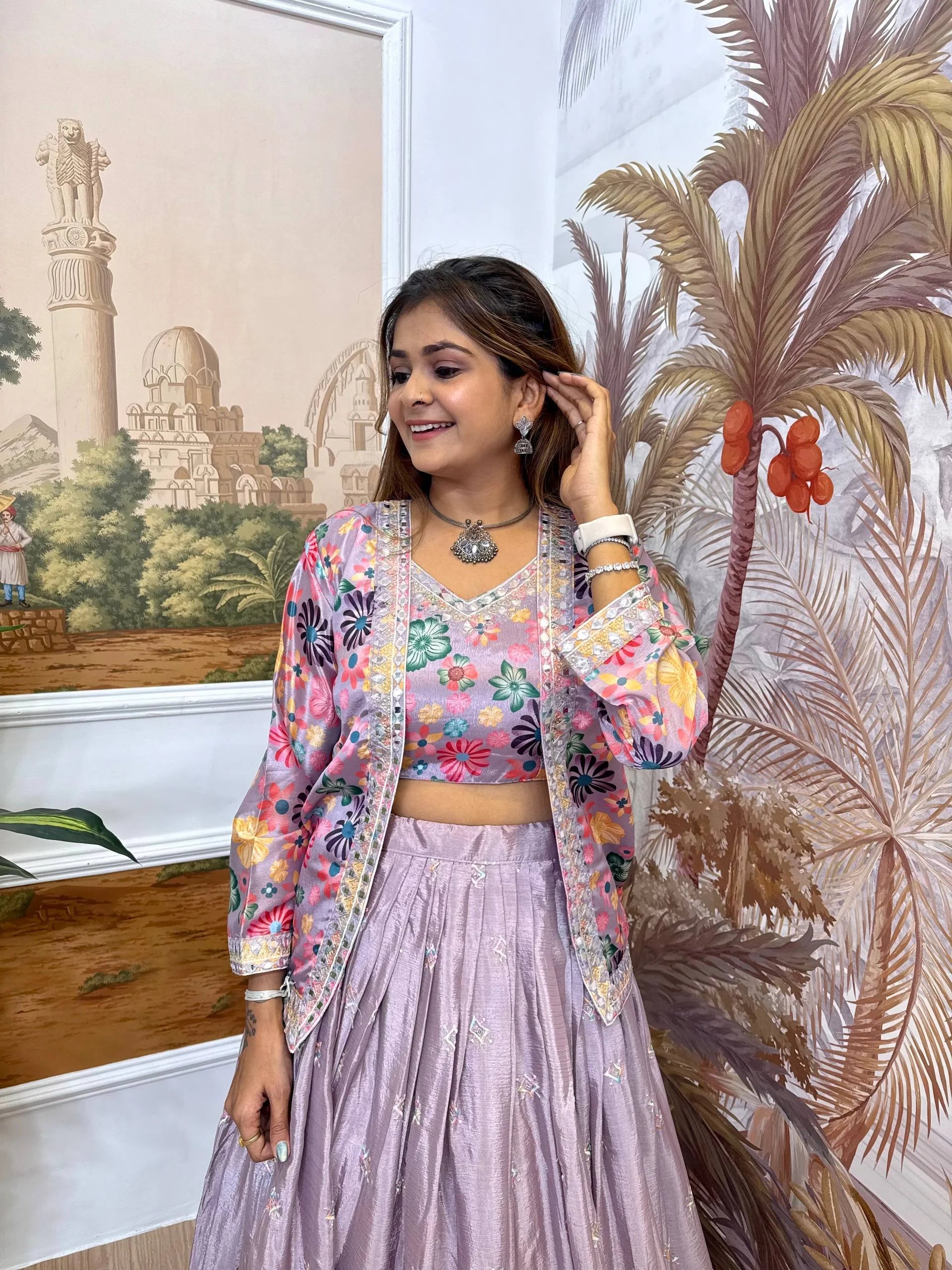 Pure Chinon Embroidered Lehenga Choli with Matching Koti