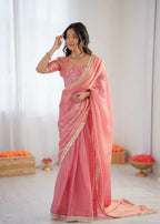 Elegant Peach Fendy Silk Ready-to-Wear Saree with Embroidered Blouse