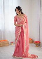 Elegant Peach Fendy Silk Ready-to-Wear Saree with Embroidered Blouse