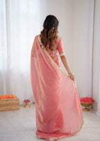 Elegant Peach Fendy Silk Ready-to-Wear Saree with Embroidered Blouse