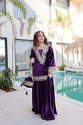 Festive Ice Velvet Zari Mirror Work Top Palazzo Set