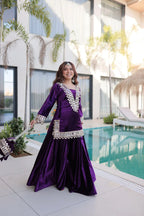 Festive Ice Velvet Zari Mirror Work Top Palazzo Set