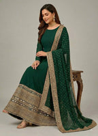 Royal Green Roman Silk Anarkali Set with Pant & Dupatta