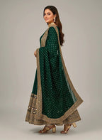 Royal Green Roman Silk Anarkali Set with Pant & Dupatta