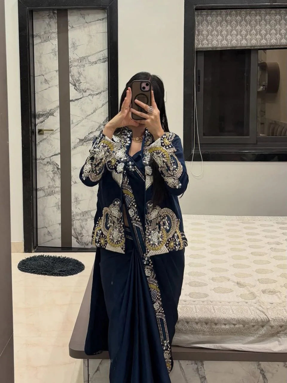Designer Ready-to-Wear Saree with Embroidered Jacket & Blouse