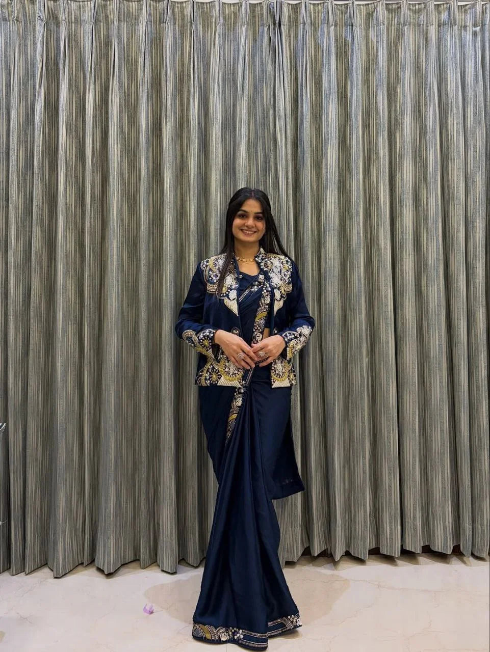 Designer Ready-to-Wear Saree with Embroidered Jacket & Blouse