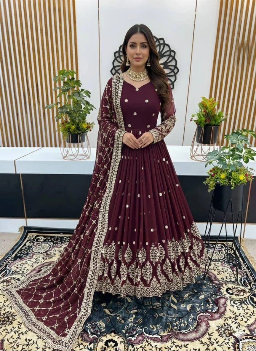 Party Wear Heavy Faux Georgette Gown with Sequence Embroidery Dupatta