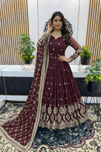 Party Wear Heavy Faux Georgette Gown with Sequence Embroidery Dupatta