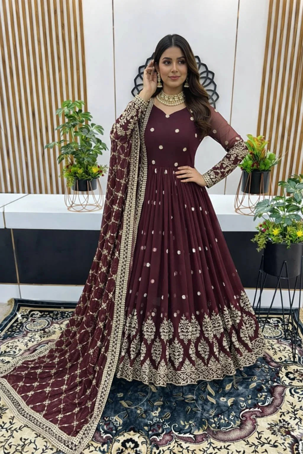 Party Wear Heavy Faux Georgette Gown with Sequence Embroidery Dupatta
