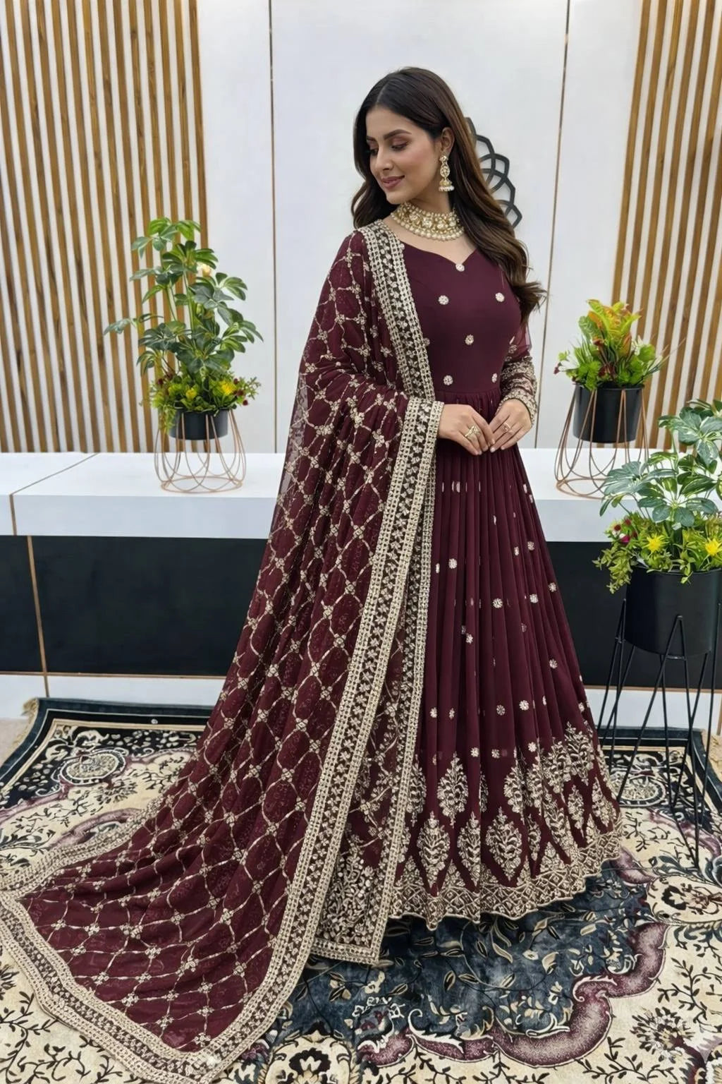 Party Wear Heavy Faux Georgette Gown with Sequence Embroidery Dupatta