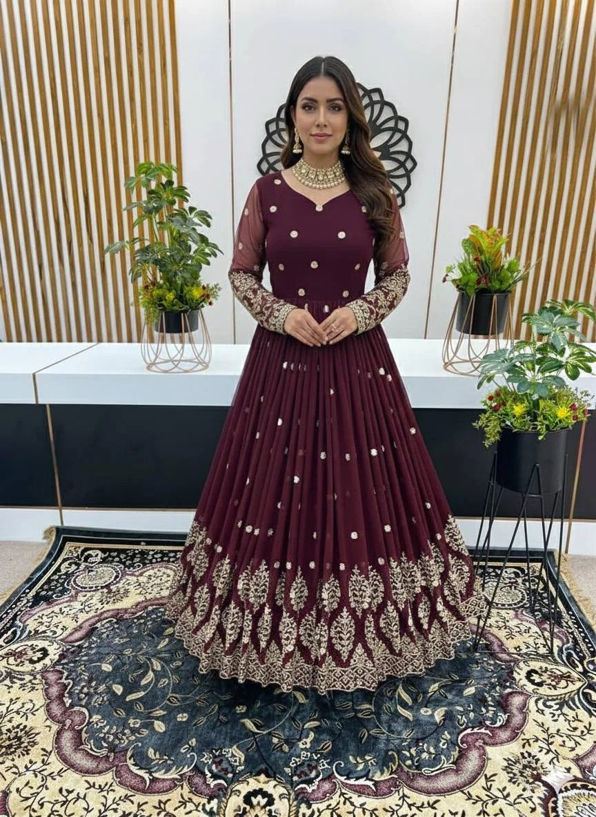 Party Wear Heavy Faux Georgette Gown with Sequence Embroidery Dupatta