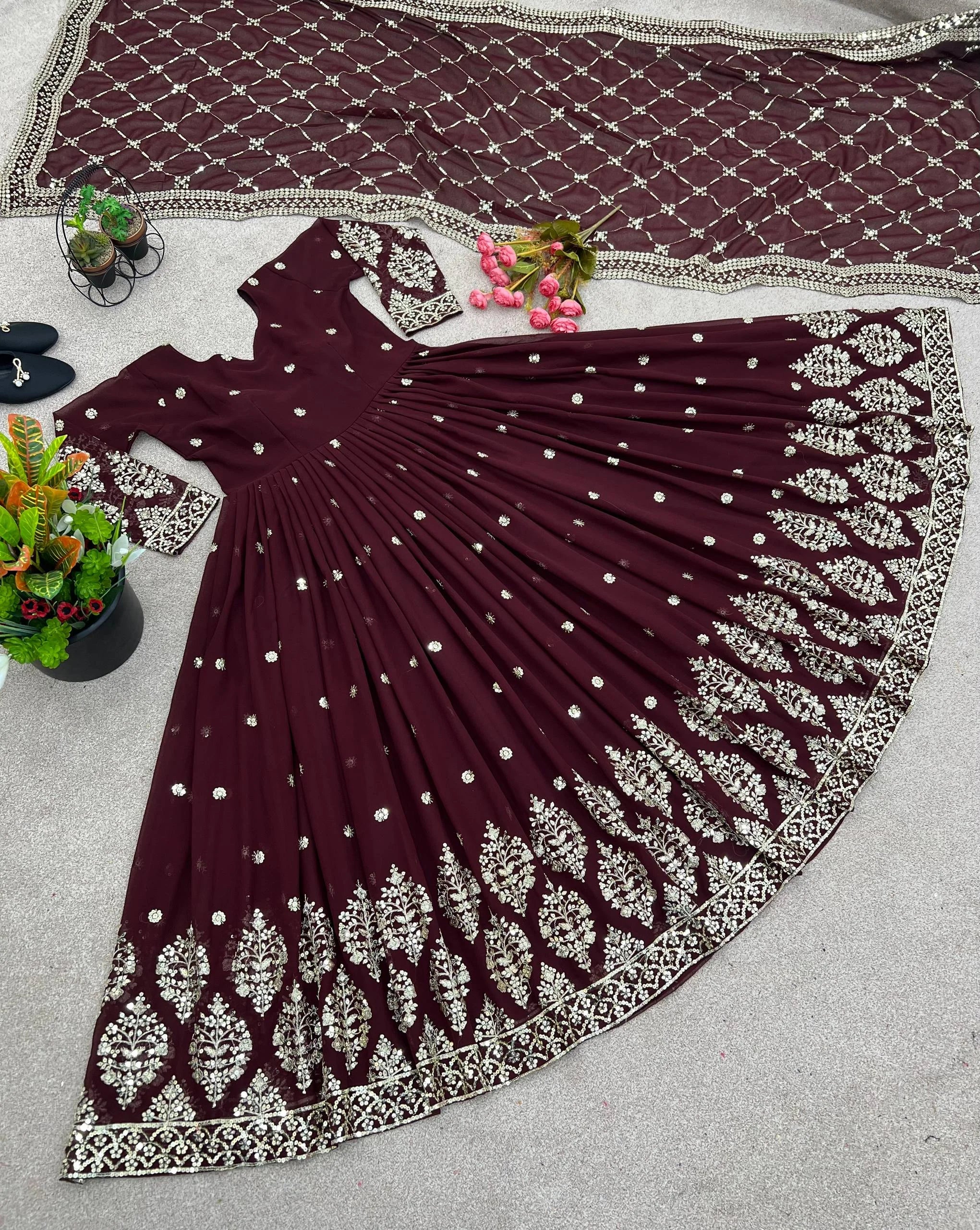 Party Wear Heavy Faux Georgette Gown with Sequence Embroidery Dupatta