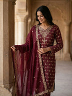 Luxury GMY Silk Embroidered Top and Pant Set for Women