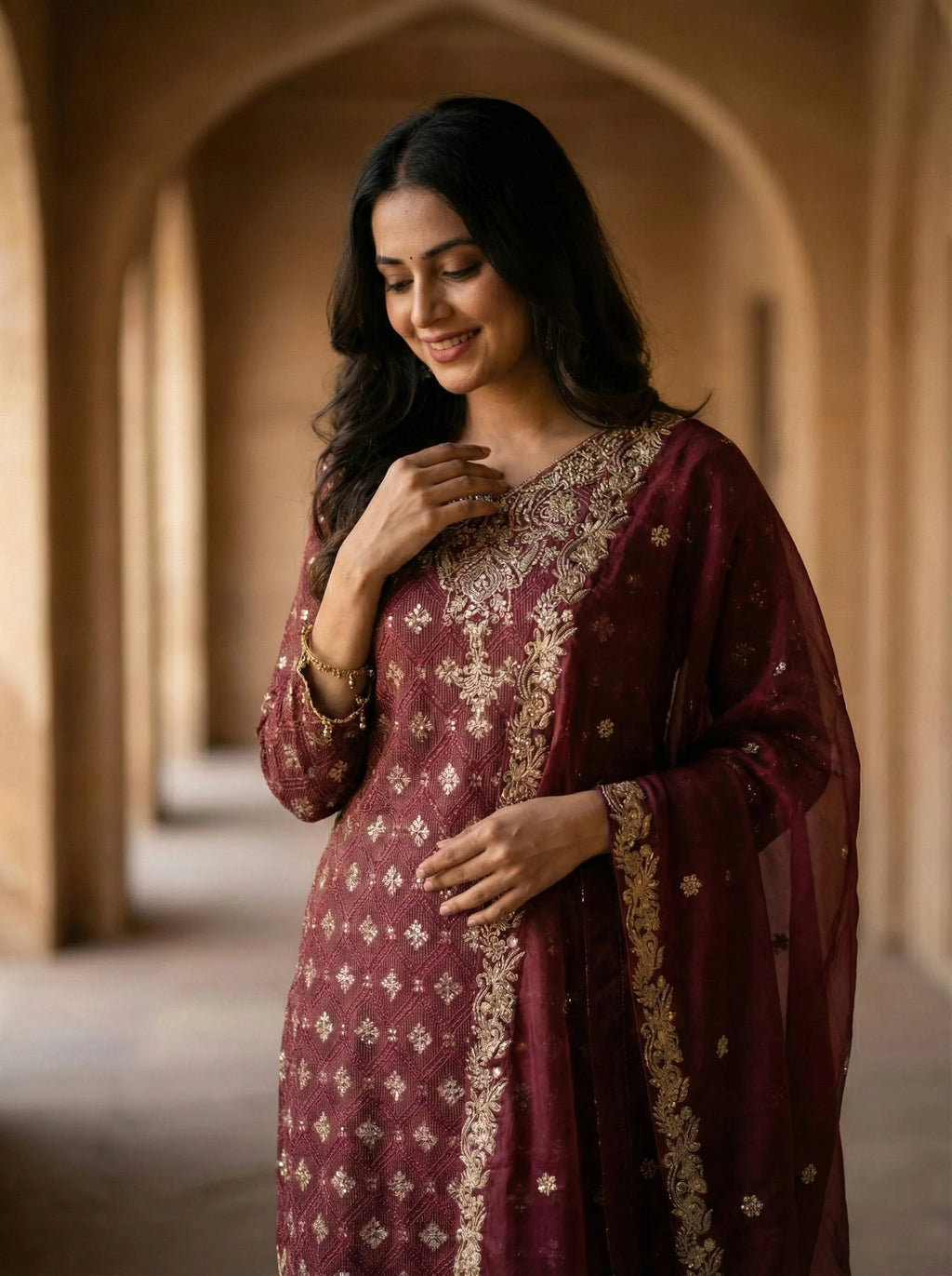 Luxury GMY Silk Embroidered Top and Pant Set for Women