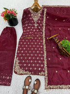 Luxury GMY Silk Embroidered Top and Pant Set for Women