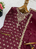 Luxury GMY Silk Embroidered Top and Pant Set for Women