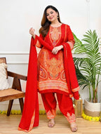 Diwali Special Premium Muslin Printed Suit Set with Mirror Work & Lace Dupatta - Festive Wear