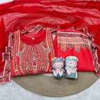 Diwali Special Premium Muslin Printed Suit Set with Mirror Work & Lace Dupatta - Festive Wear
