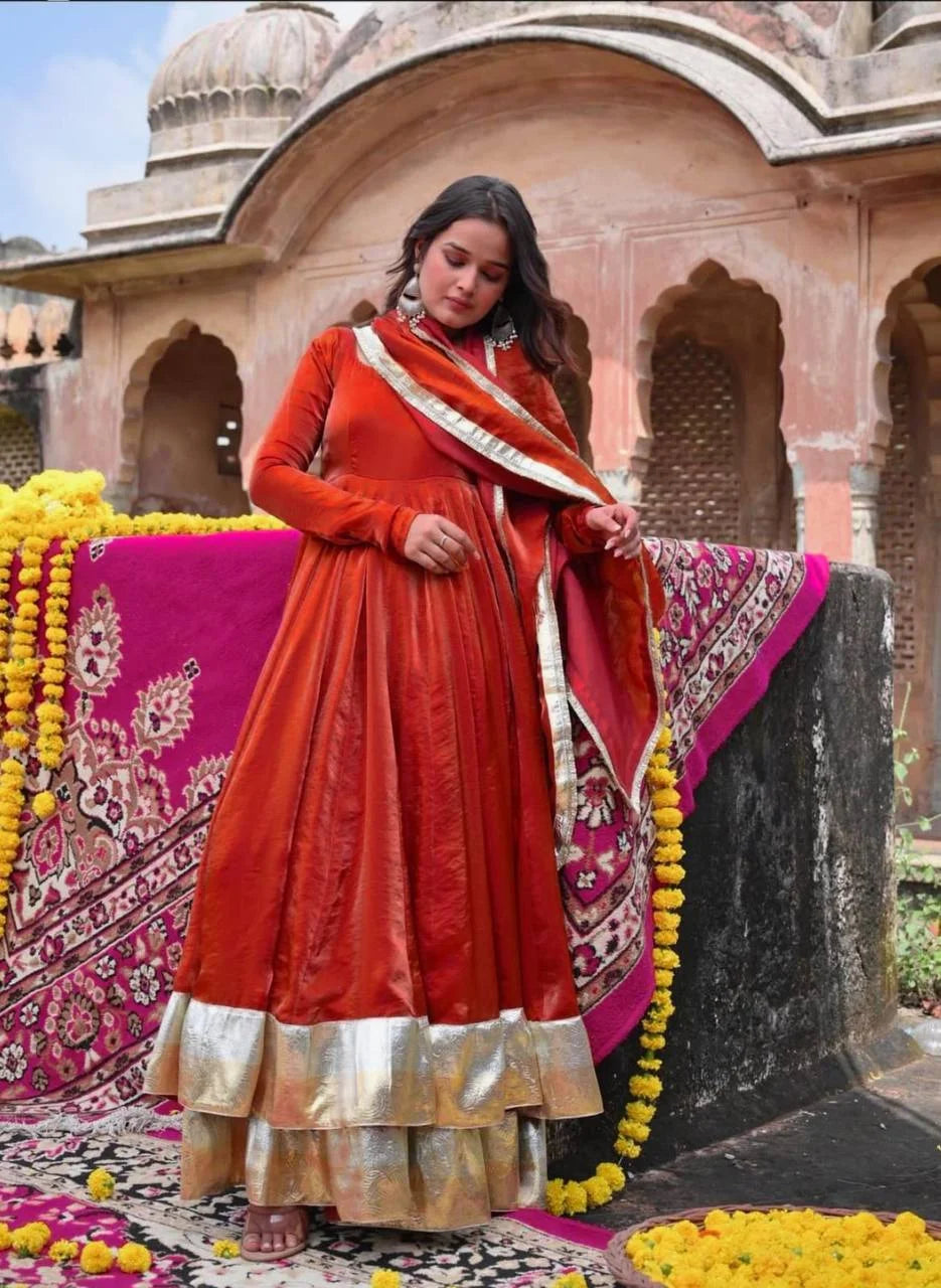 Elegant Heavy Fendy Silk Anarkali with Pant & Fancy Dupatta