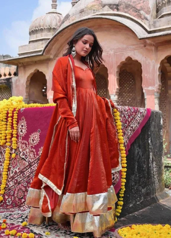Elegant Heavy Fendy Silk Anarkali with Pant & Fancy Dupatta