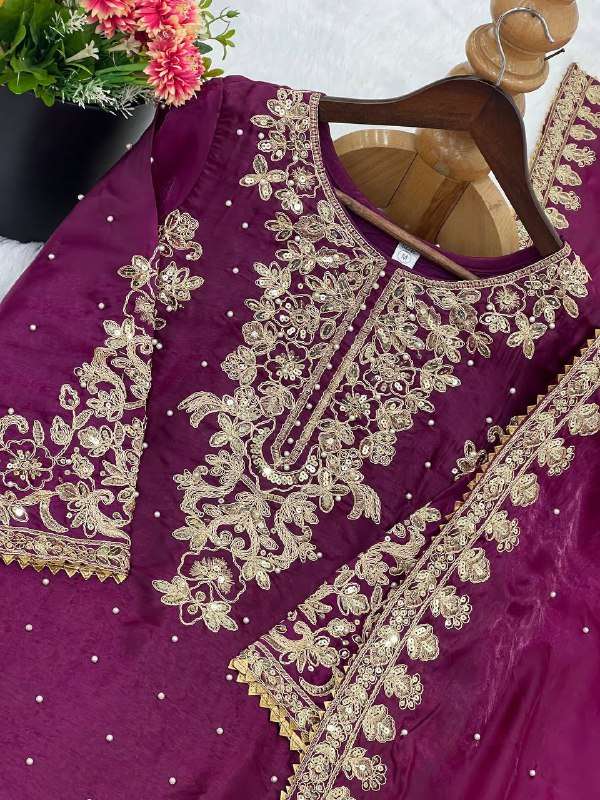 Elegant Wine GMY Silk Palazzo Set for Eid Celebration