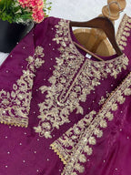 Elegant Wine GMY Silk Palazzo Set for Eid Celebration