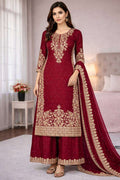 Stunning Red Traditional Wear Kurti Plazzo Set for Eid Glam