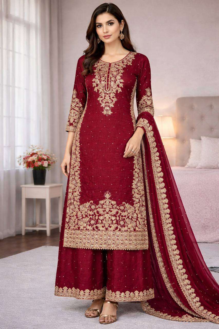 Stunning Red Traditional Wear Kurti Plazzo Set for Eid Glam