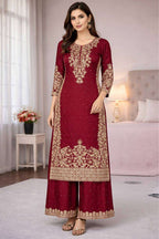 Stunning Red Traditional Wear Kurti Plazzo Set for Eid Glam