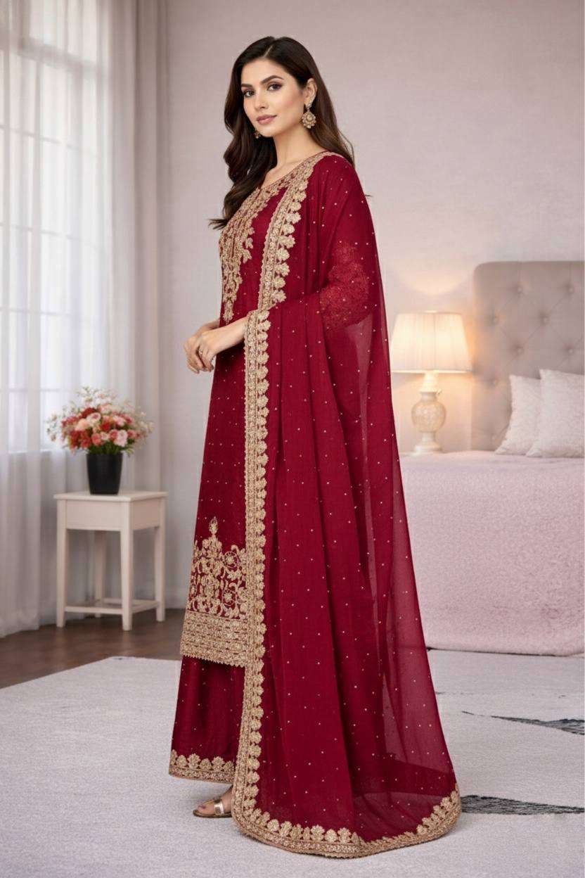Stunning Red Traditional Wear Kurti Plazzo Set for Eid Glam