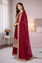 Stunning Red Traditional Wear Kurti Plazzo Set for Eid Glam