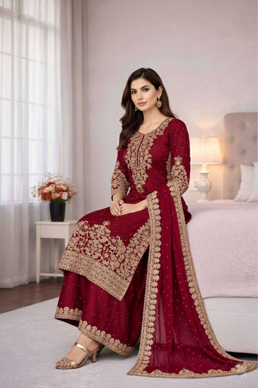 Stunning Red Traditional Wear Kurti Plazzo Set for Eid Glam