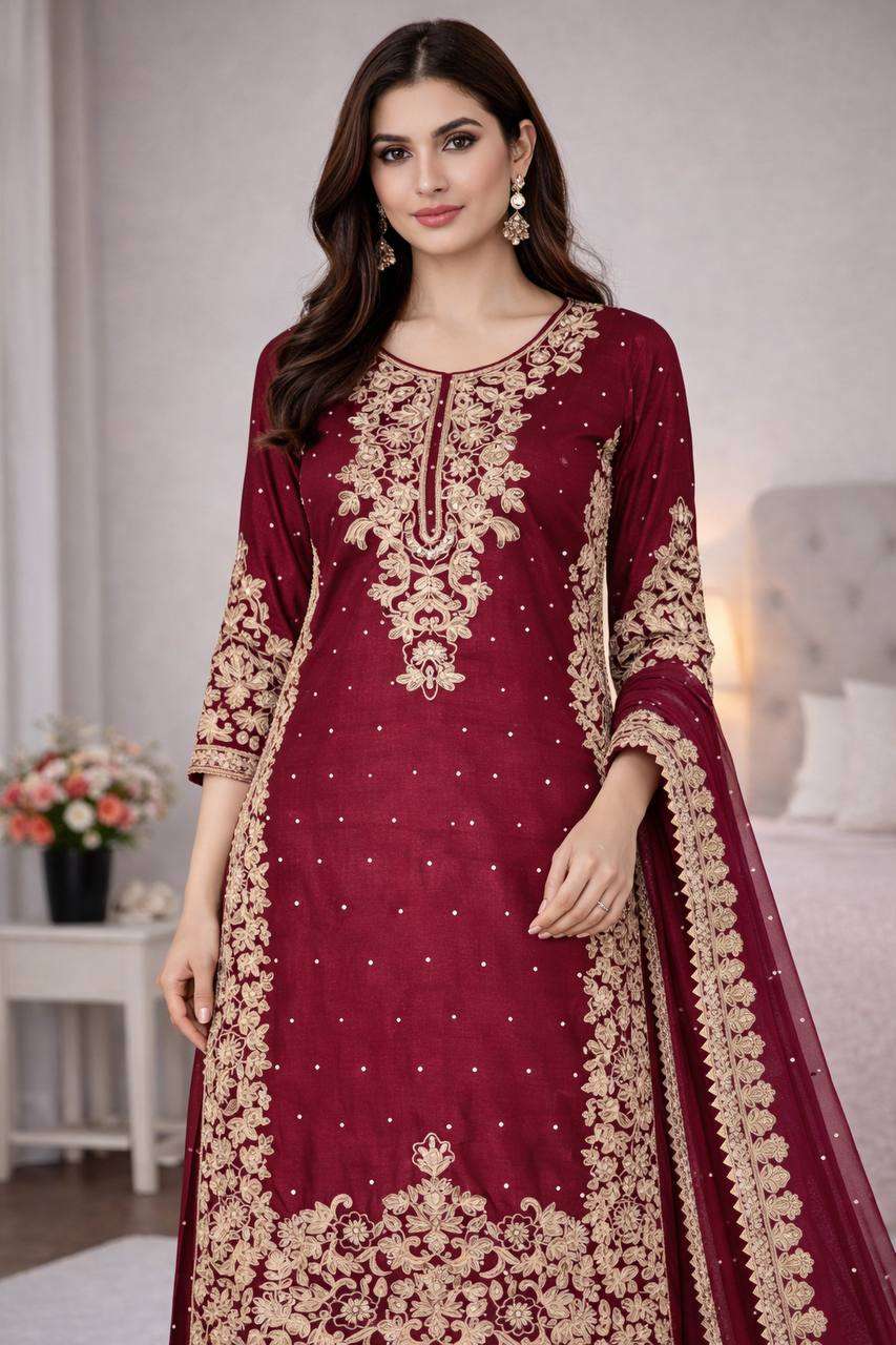 Stunning Red Traditional Wear Kurti Plazzo Set for Eid Glam